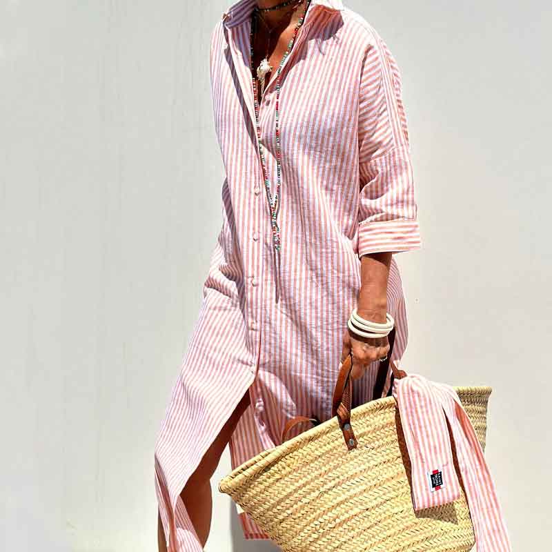 🔥Time-limited Promotion 49% OFF🌟Loose Striped Half Sleeve Shirt Dress👗