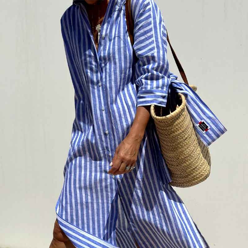 🔥Time-limited Promotion 49% OFF🌟Loose Striped Half Sleeve Shirt Dress👗