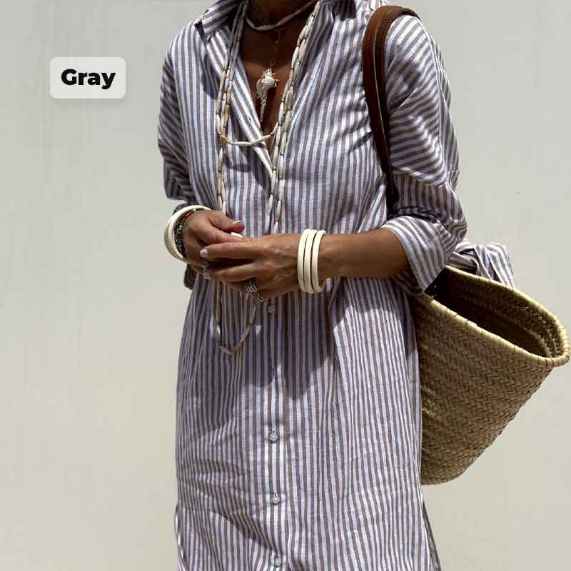 🔥Time-limited Promotion 49% OFF🌟Loose Striped Half Sleeve Shirt Dress👗