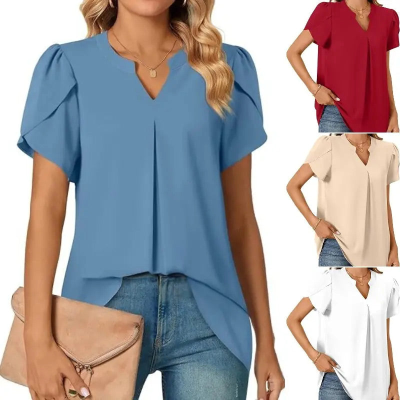 💖HOT SALE 49% OFF💖Women's V-Neck Solid Color Short Sleeve Top