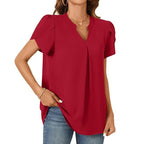 💖HOT SALE 49% OFF💖Women's V-Neck Solid Color Short Sleeve Top