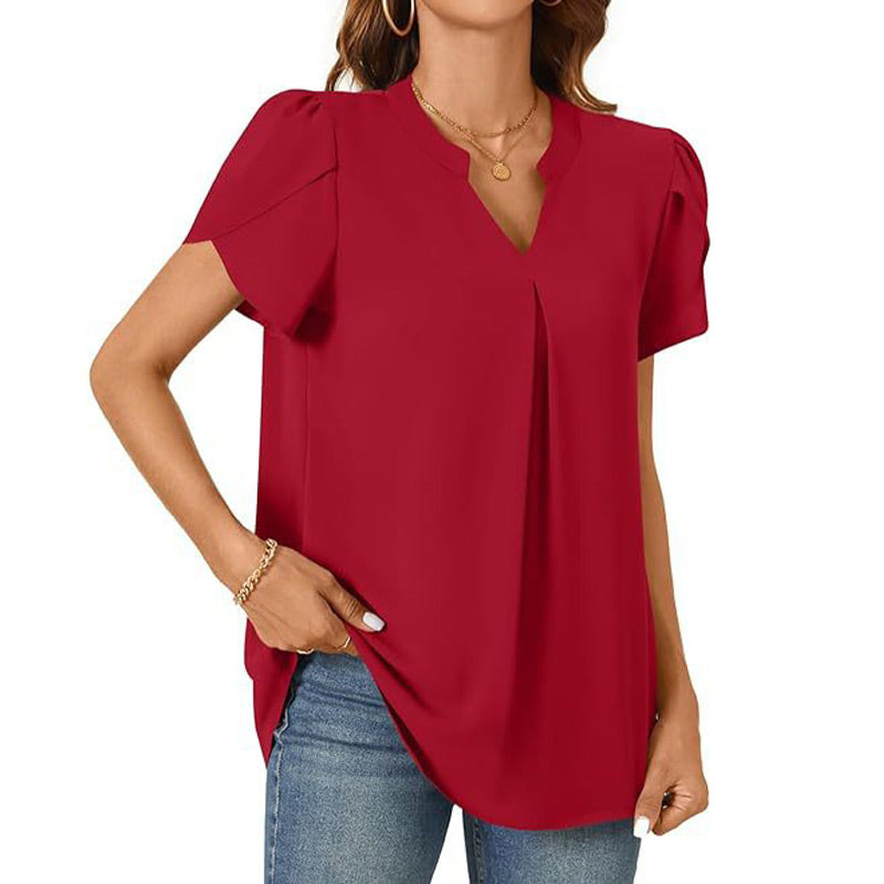 💖HOT SALE 49% OFF💖Women's V-Neck Solid Color Short Sleeve Top