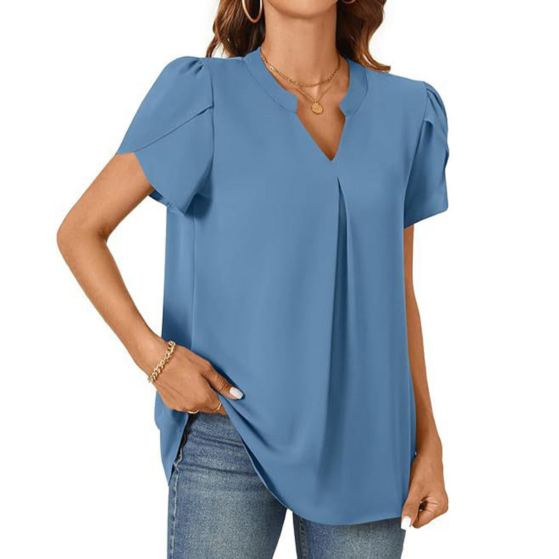 💖HOT SALE 49% OFF💖Women's V-Neck Solid Color Short Sleeve Top