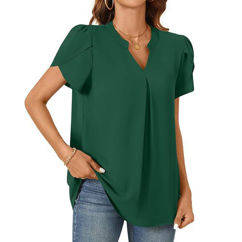 💖HOT SALE 49% OFF💖Women's V-Neck Solid Color Short Sleeve Top