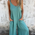 🍧Summer Hot Sale 💞Women's Casual Loose Cotton-Linen Blend Jumpsuit with Pockets and Adjustable Straps