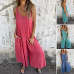 🍧Summer Hot Sale 💞Women's Casual Loose Cotton-Linen Blend Jumpsuit with Pockets and Adjustable Straps