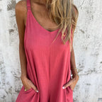 🍧Summer Hot Sale 💞Women's Casual Loose Cotton-Linen Blend Jumpsuit with Pockets and Adjustable Straps