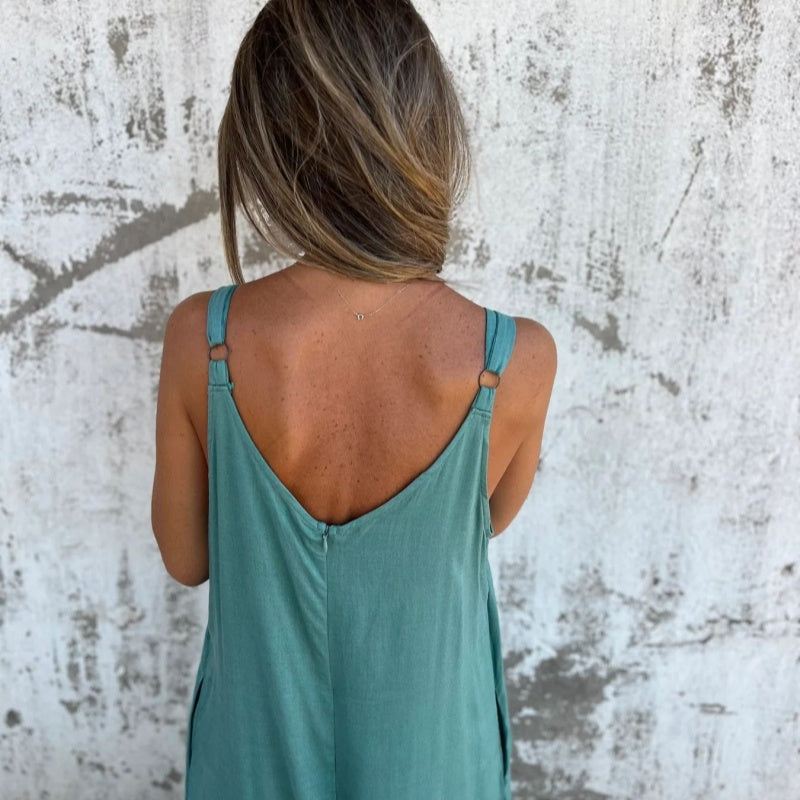 🍧Summer Hot Sale 💞Women's Casual Loose Cotton-Linen Blend Jumpsuit with Pockets and Adjustable Straps