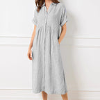 ⏰ Now only 50% off!🔥Striped Lapel Button Down Shirt Dress | With Functional Pockets