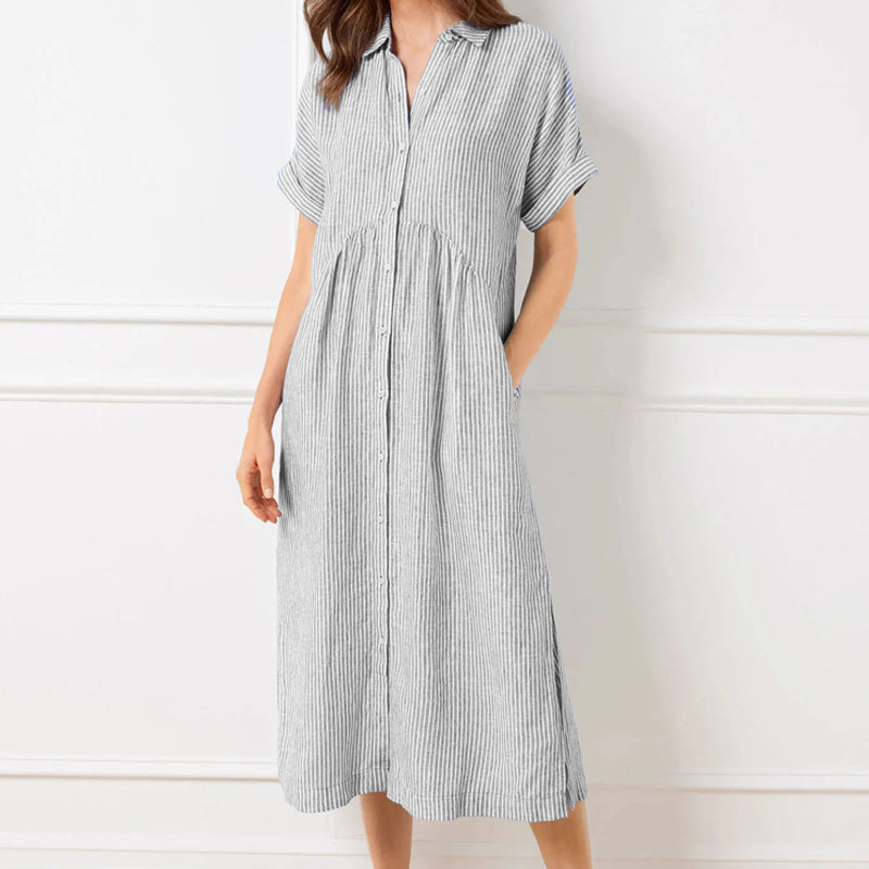 ⏰ Now only 50% off!🔥Striped Lapel Button Down Shirt Dress | With Functional Pockets