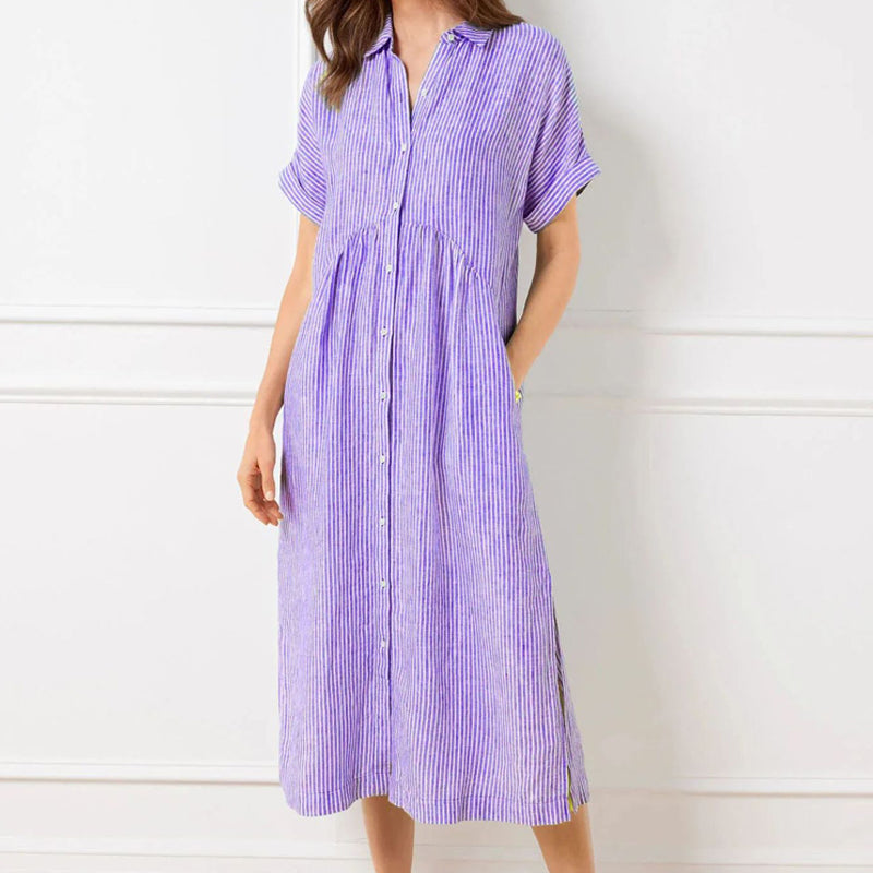 ⏰ Now only 50% off!🔥Striped Lapel Button Down Shirt Dress | With Functional Pockets