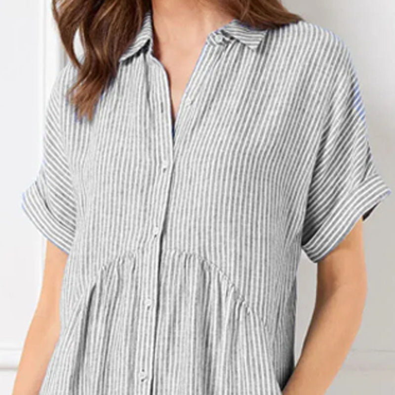 ⏰ Now only 50% off!🔥Striped Lapel Button Down Shirt Dress | With Functional Pockets