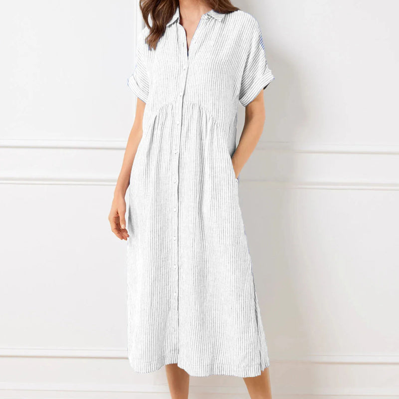 ⏰ Now only 50% off!🔥Striped Lapel Button Down Shirt Dress | With Functional Pockets