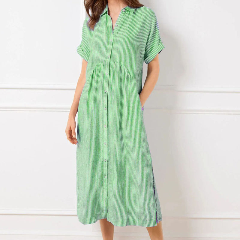 ⏰ Now only 50% off!🔥Striped Lapel Button Down Shirt Dress | With Functional Pockets