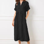 ⏰ Now only 50% off!🔥Striped Lapel Button Down Shirt Dress | With Functional Pockets