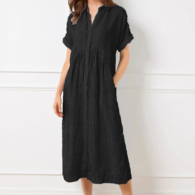 ⏰ Now only 50% off!🔥Striped Lapel Button Down Shirt Dress | With Functional Pockets