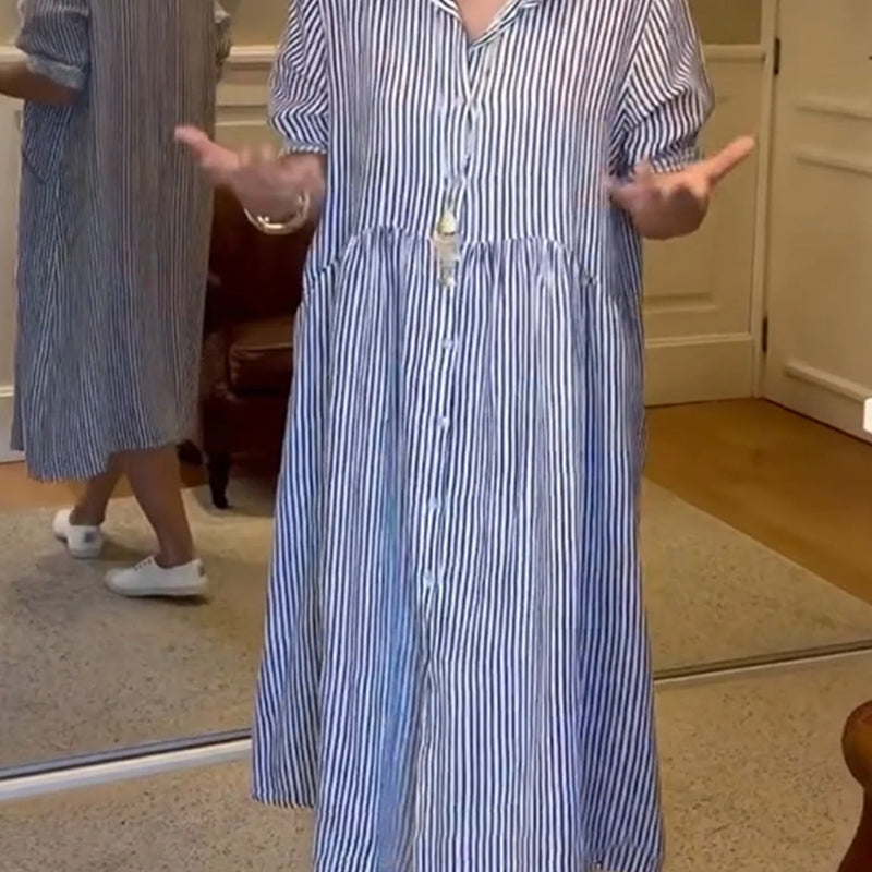 ⏰ Now only 50% off!🔥Striped Lapel Button Down Shirt Dress | With Functional Pockets