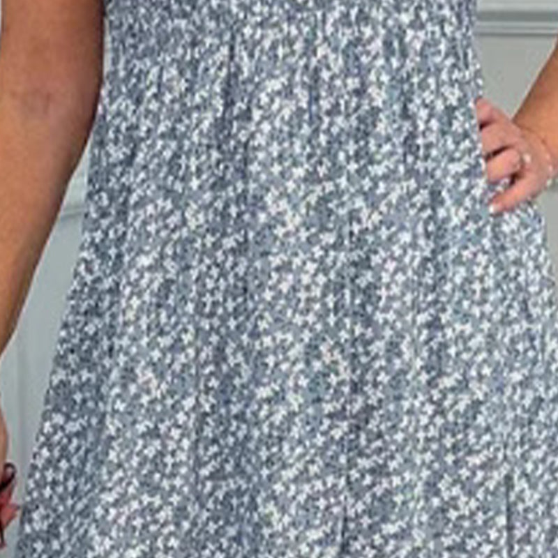 🎉🛍️Hot Promotion 49% OFF💃Women's Elegant Floral Print High-Waisted Ruffle Cap Sleeve Dress