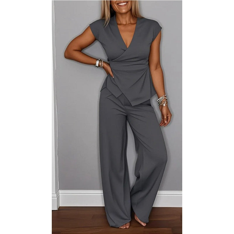 🛍️Limited Time 49% OFF💋Women's Elegant V-Neck Top & Pants Set