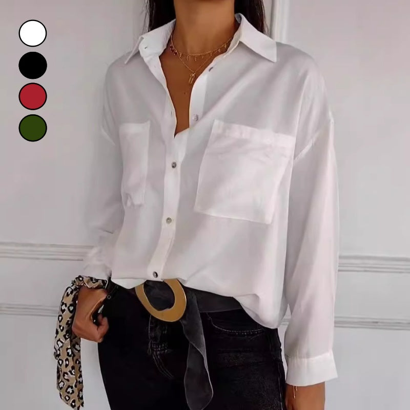 🌹Women's Solid Lapel Long-Sleeve Button Down Shirts📜