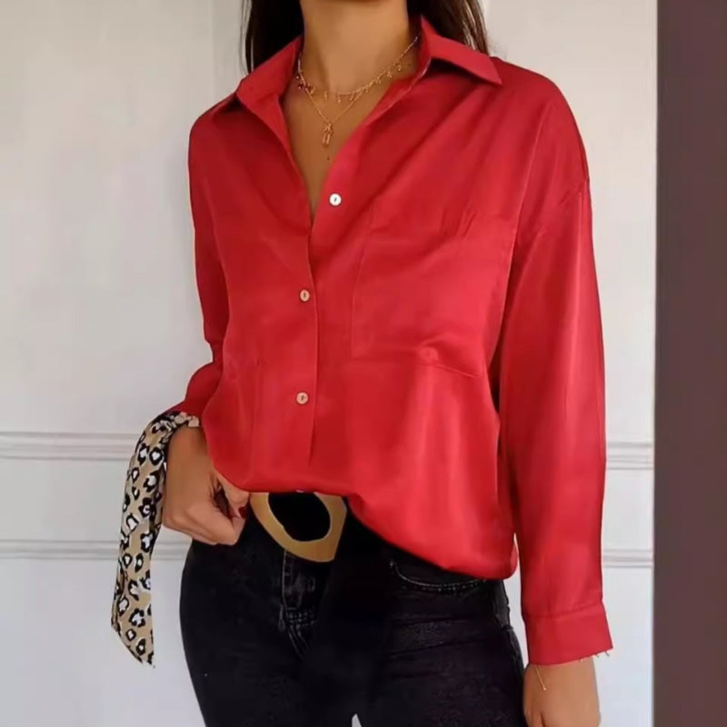 🌹Women's Solid Lapel Long-Sleeve Button Down Shirts📜