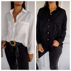 🌹Women's Solid Lapel Long-Sleeve Button Down Shirts📜