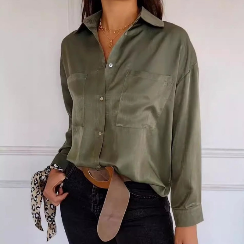 🌹Women's Solid Lapel Long-Sleeve Button Down Shirts📜