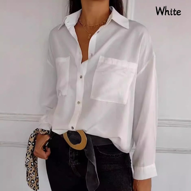 🌹Women's Solid Lapel Long-Sleeve Button Down Shirts📜