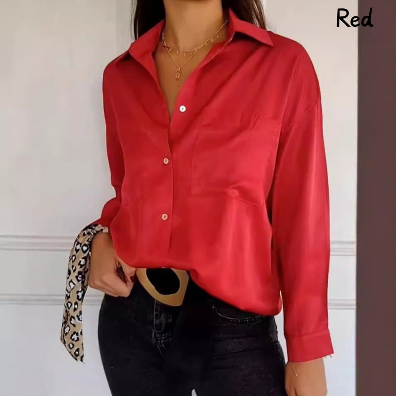 🌹Women's Solid Lapel Long-Sleeve Button Down Shirts📜