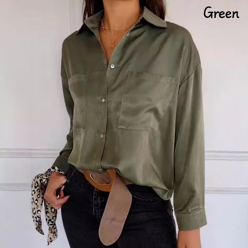 🌹Women's Solid Lapel Long-Sleeve Button Down Shirts📜