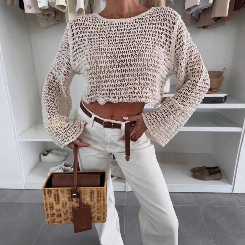Women's Long Sleeve Hollow Out Knitted Top🧶