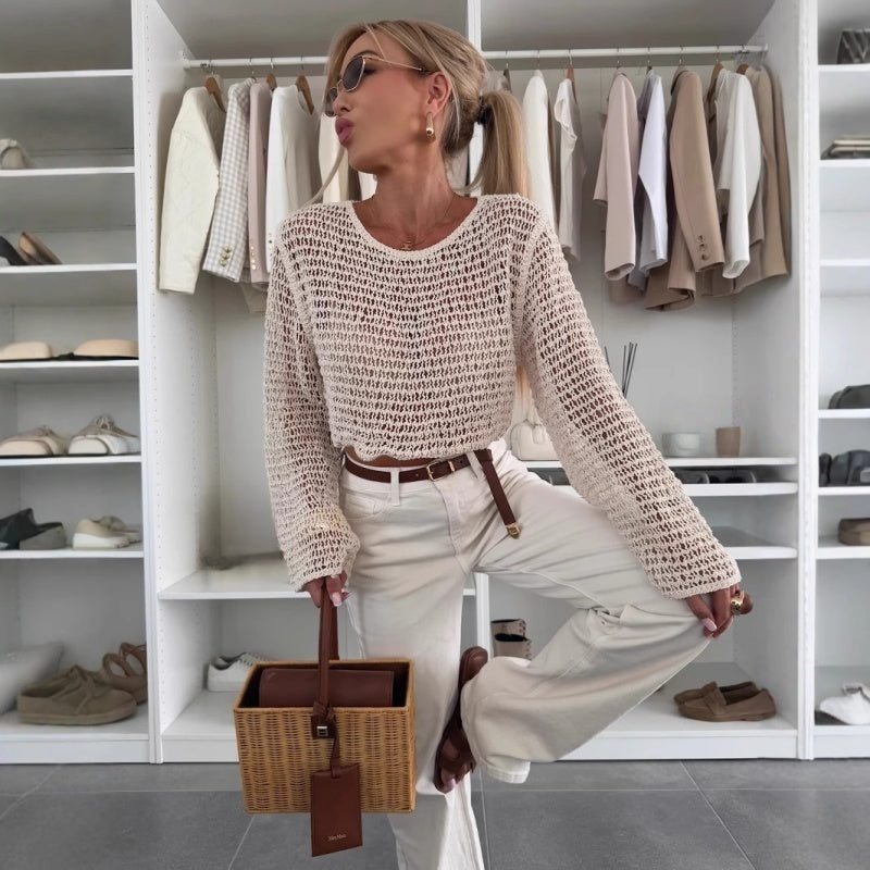 Women's Long Sleeve Hollow Out Knitted Top🧶