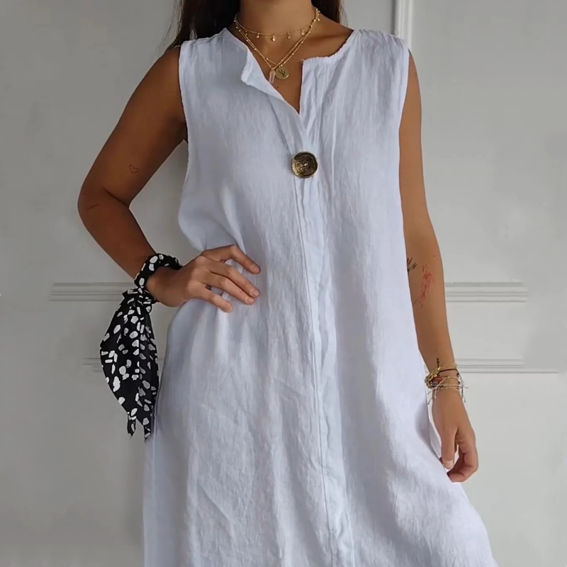 ☁️V-neck Cotton-Linen Sleeveless Dress🎐