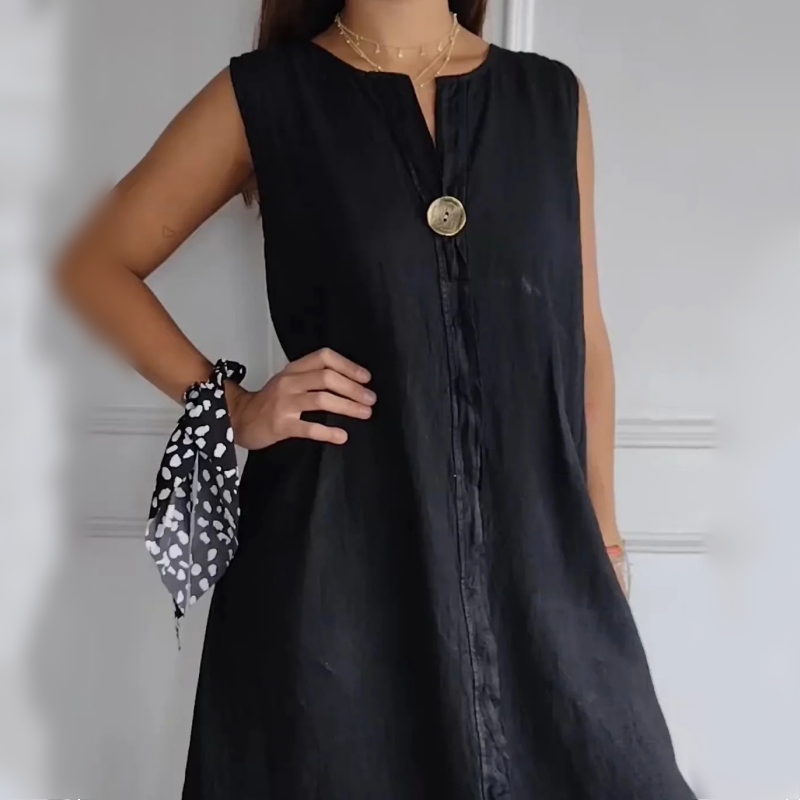 ☁️V-neck Cotton-Linen Sleeveless Dress🎐