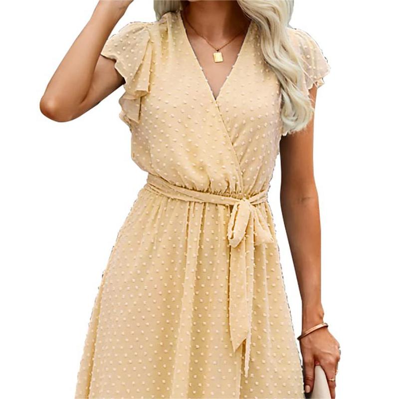 🎗️Elegant Wrap V-Neck Tie Waist Ruffle-Sleeve Dress🤍