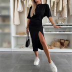 🌞Cotton Short Sleeve Slit Midi Dress☁️