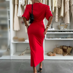 🌞Cotton Short Sleeve Slit Midi Dress☁️