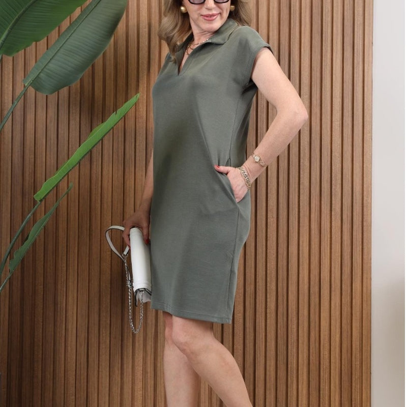 Women's Casual Solid Turn-Down Collar Slight A-Line Dress🕊️