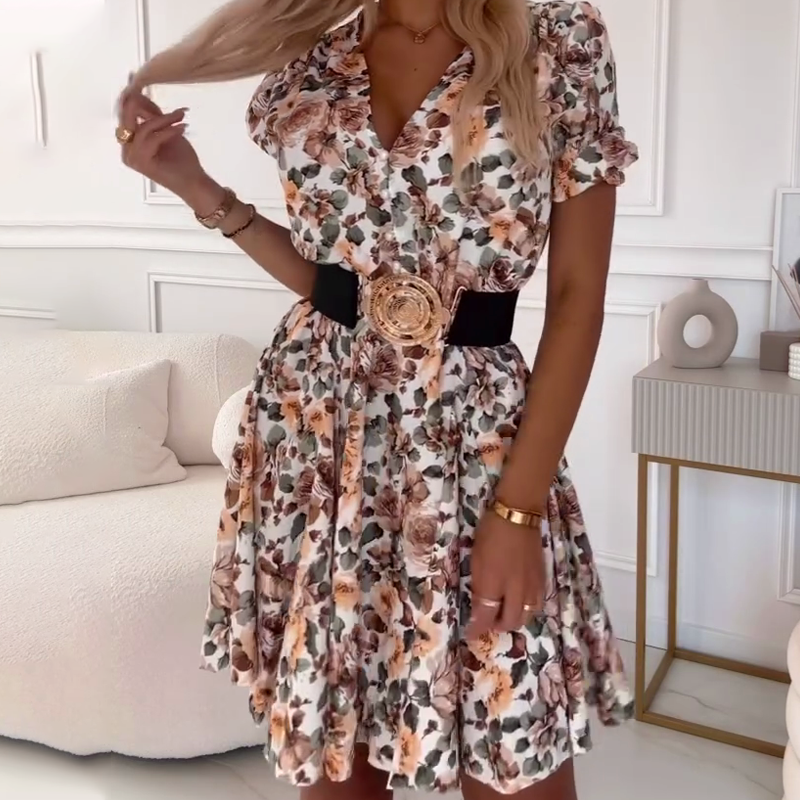 🌸Women's Romantic Floral Print V-Neck Mini Dress