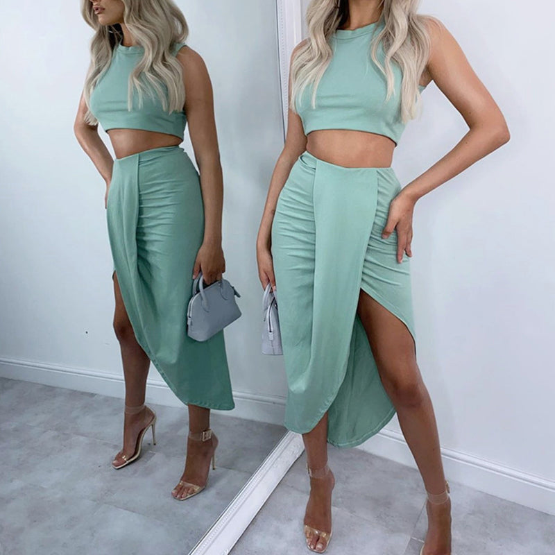 🌸New Arrival 49%OFF💖 Slim Sleeveless Top & Irregular Midi Skirt Set