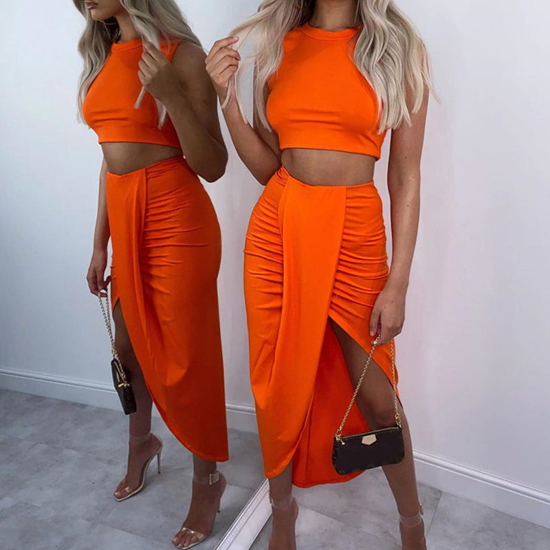 🌸New Arrival 49%OFF💖 Slim Sleeveless Top & Irregular Midi Skirt Set