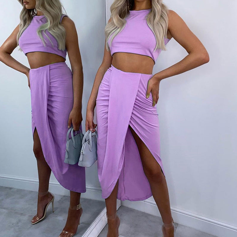 🌸New Arrival 49%OFF💖 Slim Sleeveless Top & Irregular Midi Skirt Set