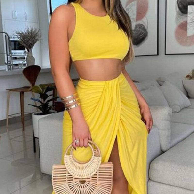 🌸New Arrival 49%OFF💖 Slim Sleeveless Top & Irregular Midi Skirt Set