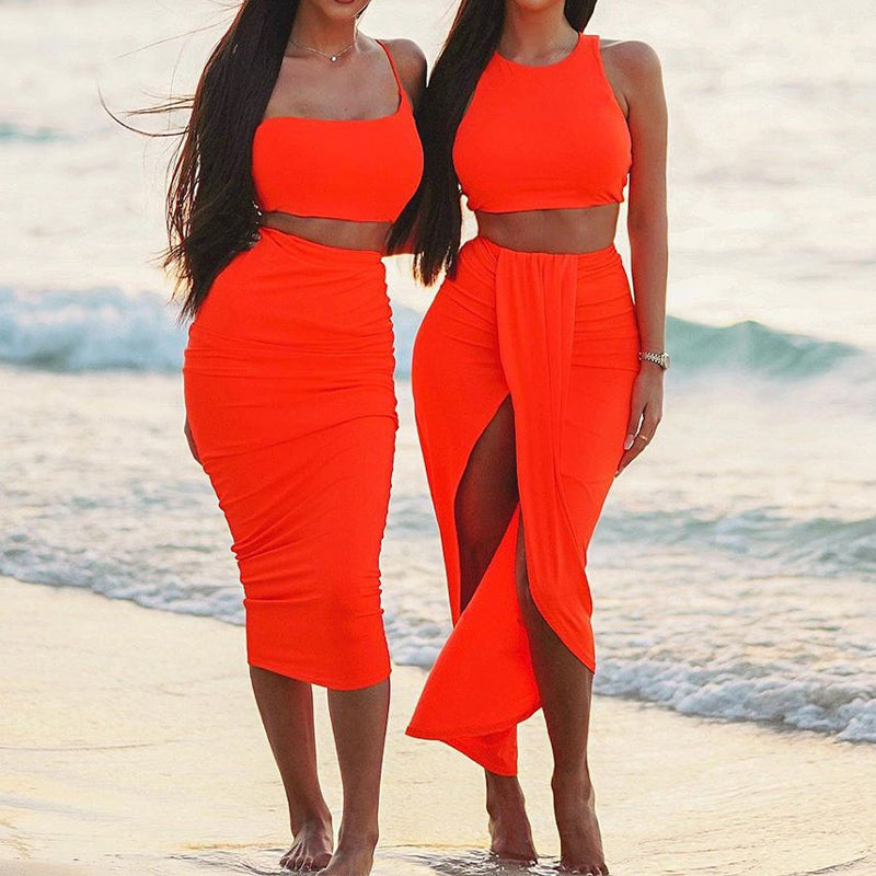 🌸New Arrival 49%OFF💖 Slim Sleeveless Top & Irregular Midi Skirt Set