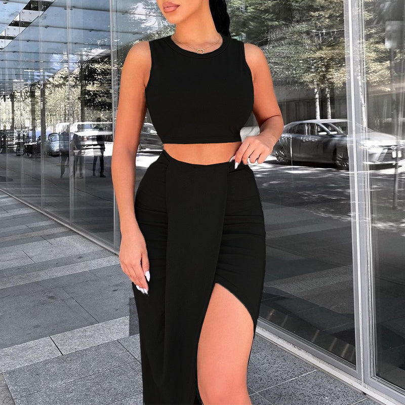 🌸New Arrival 49%OFF💖 Slim Sleeveless Top & Irregular Midi Skirt Set