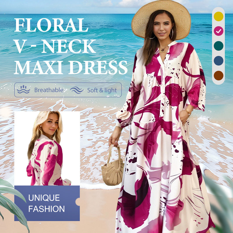 🔥Summer Hot Sale 49% OFF!!💃Women’s Floral V-Neck Maxi Dress