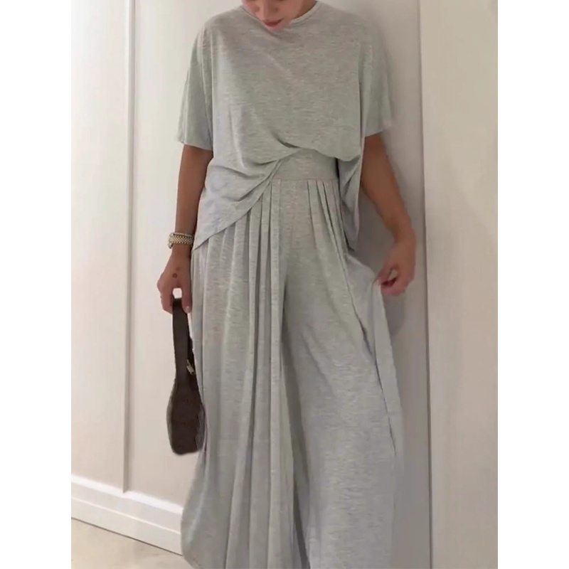 Women's Solid Loose Short Sleeve Top & Wide Leg Pants 2-Piece Set