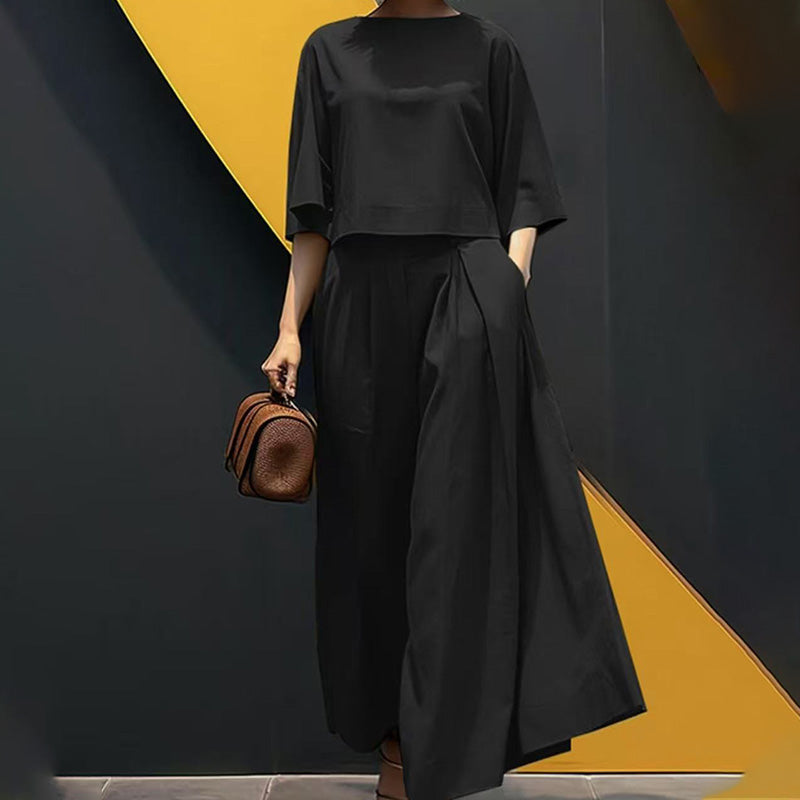 🎉2025 New Products Hot Sale✨Women's Casual Round Neck 3/4 Sleeve T-Shirt & Loose Pants 2-Piece Set