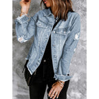 Women's Unique Raw Hem Long sleeves Denim Jackets