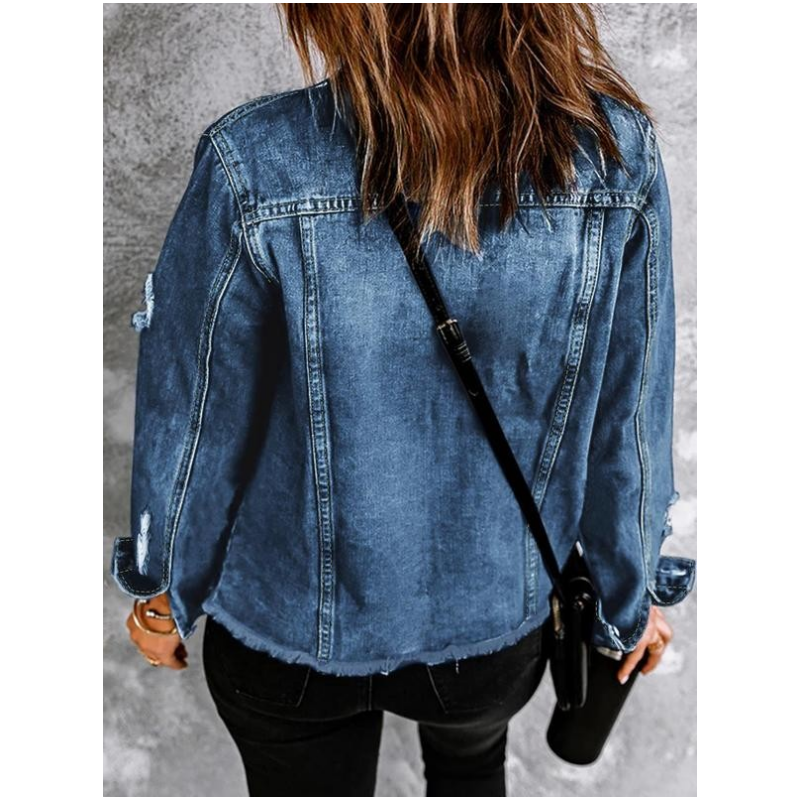 Women's Unique Raw Hem Long sleeves Denim Jackets